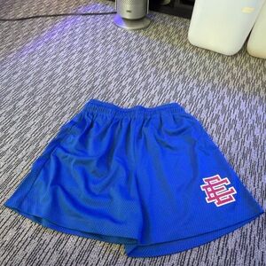 Eric Emanuel mesh shorts size XL worn Blue Mesh Shorts with Red/White Logo